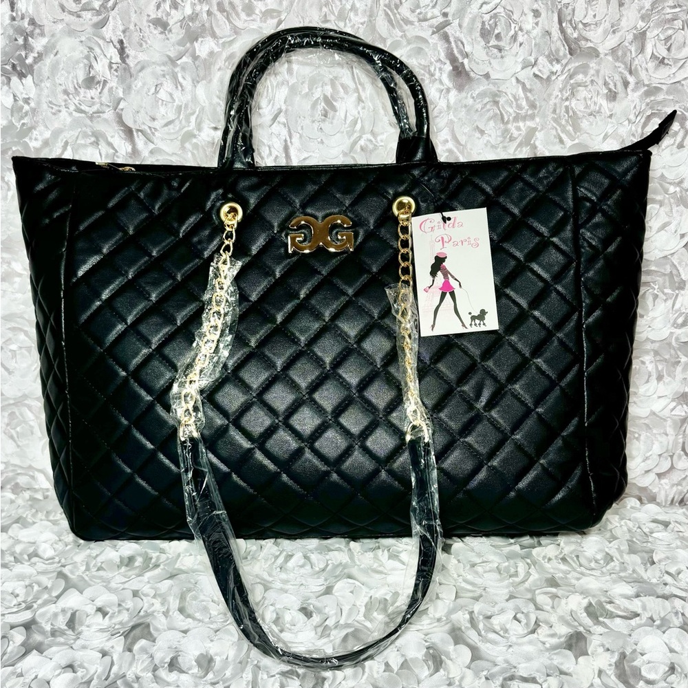 NWT Gilda Paris Large Quilted Tote Black Bag "G" Logo Quilted Tote MSRP $199